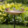 Pure Copper Bird Bath With Two Copper Birds And Multipronged Garden Pole