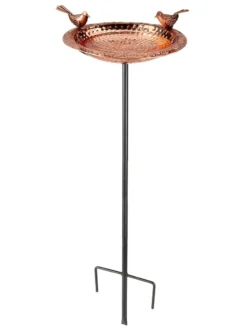 Pure Copper Bird Bath With Two Copper Birds And Multipronged Garden Pole -Deals The Garden & Yard Store 3 4 crop 8613378 06v
