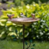 Pure Copper Bird Bath With Two Copper Birds And Tree Multipronged Garden Pole