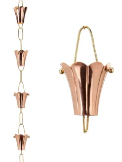 Fluted Flower Pure Copper Rain Chain, 8.5' -Deals The Garden & Yard Store 8600204 01v