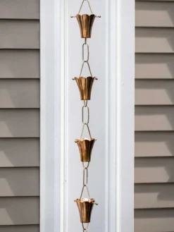 Fluted Flower Pure Copper Rain Chain, 8.5' -Deals The Garden & Yard Store 8600204 03v