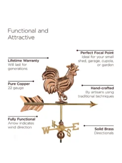 Rooster Garden Copper Weathervane With Pole -Deals The Garden & Yard Store 8600284 04v 1