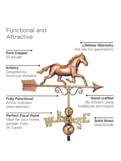 Galloping Horse Copper Weathervane -Deals The Garden & Yard Store 8600346 03v
