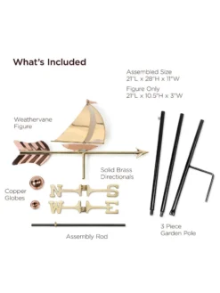 Sailboat Garden Copper Weathervane With Pole -Deals The Garden & Yard Store 8600348 02v