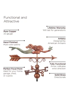 Little Mermaid Copper Weathervane -Deals The Garden & Yard Store 8600350 01v