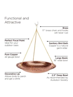 Copper Hanging Birdbath, 18" -Deals The Garden & Yard Store 8612268 04v