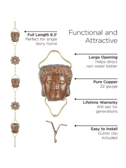 Buddha Copper Rain Chains, 8.5' -Deals The Garden & Yard Store 8612737 03v