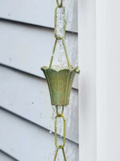 Fluted Flower Pure Copper Rain Chain, 8.5' -Deals The Garden & Yard Store 8612742 04v