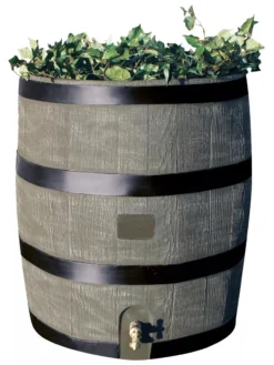 Round Rain Barrel With Planter, 35 Gallons -Deals The Garden & Yard Store 8612856BK 08V tif