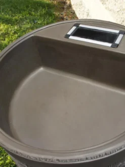 Round Rain Barrel With Planter, 35 Gallons -Deals The Garden & Yard Store 8612856WALNT 02V tif