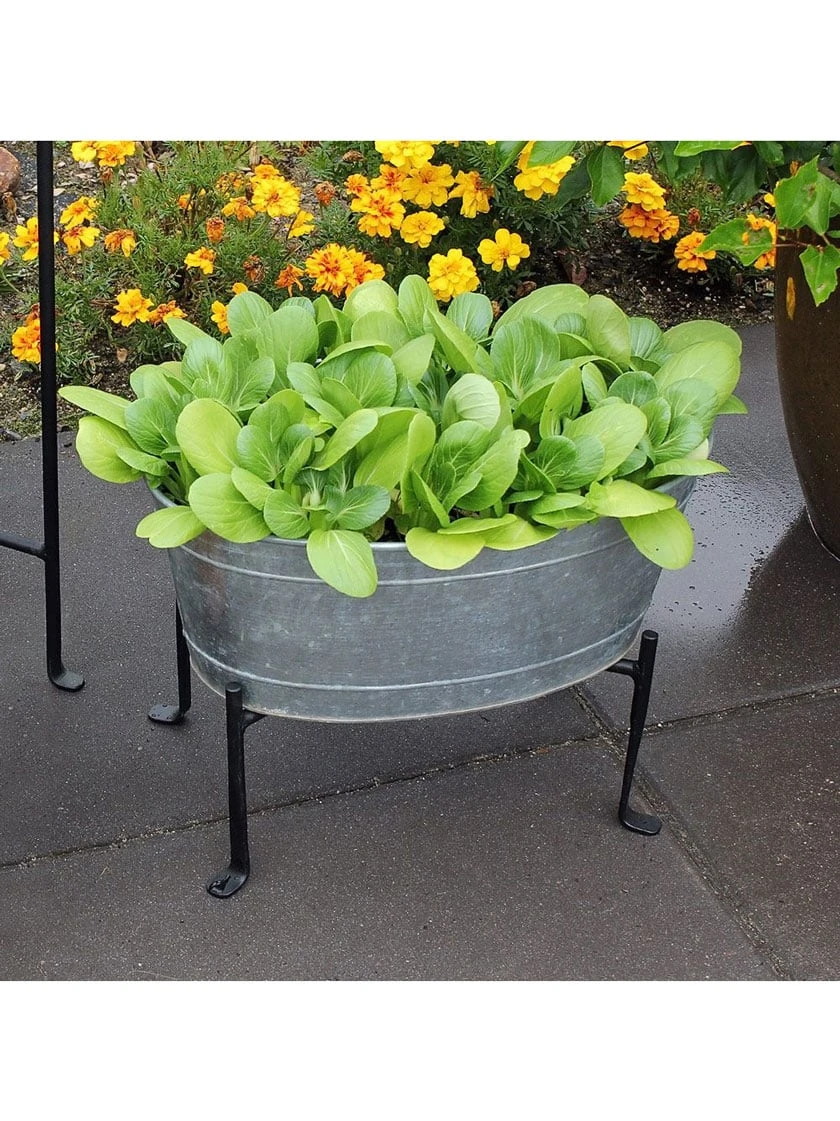 Achla Designs Mini Oval Galvanized Tub With Folding Stand 2 Achla Designs Mini Oval Galvanized Tub With Folding Stand - Image 2