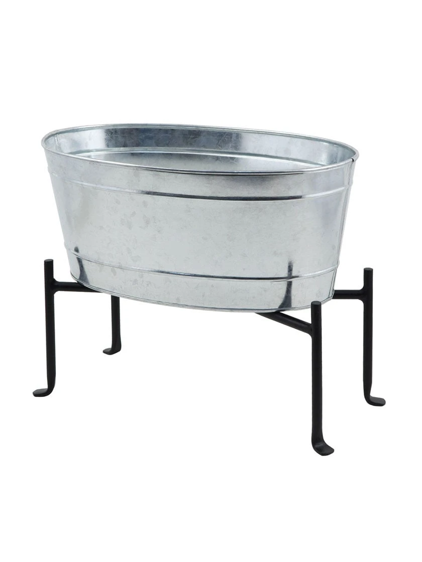 Achla Designs Mini Oval Galvanized Tub With Folding Stand 3 Achla Designs Mini Oval Galvanized Tub With Folding Stand - Image 3