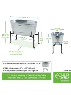 Achla Designs Mini Oval Galvanized Tub With Folding Stand 9 Achla Designs Mini Oval Galvanized Tub With Folding Stand -Deals The Garden & Yard Store 8612906 04v
