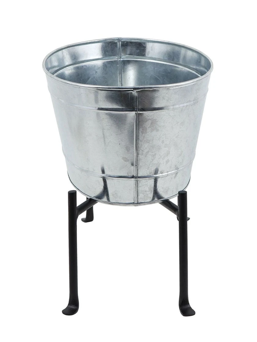 Achla Designs Mini Oval Galvanized Tub With Folding Stand 4 Achla Designs Mini Oval Galvanized Tub With Folding Stand - Image 4