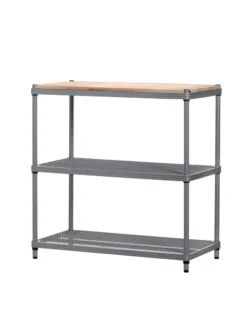 MeshWorks © 3 Tier Plant Shelving With Wood Top -Deals The Garden & Yard Store 8613017 04v meshworks 3 tier plant shelf with wood top silver