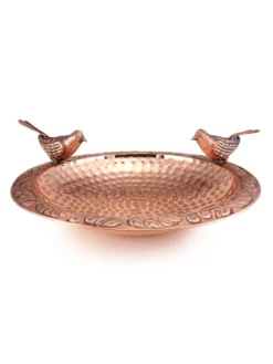 Pure Copper Bird Bath With Two Copper Birds And Multipronged Garden Pole -Deals The Garden & Yard Store 8613378 04v