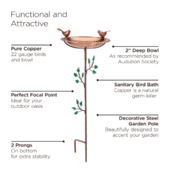 Pure Copper Bird Bath With Two Copper Birds And Tree Multipronged Garden Pole -Deals The Garden & Yard Store 8613379 07v scaled